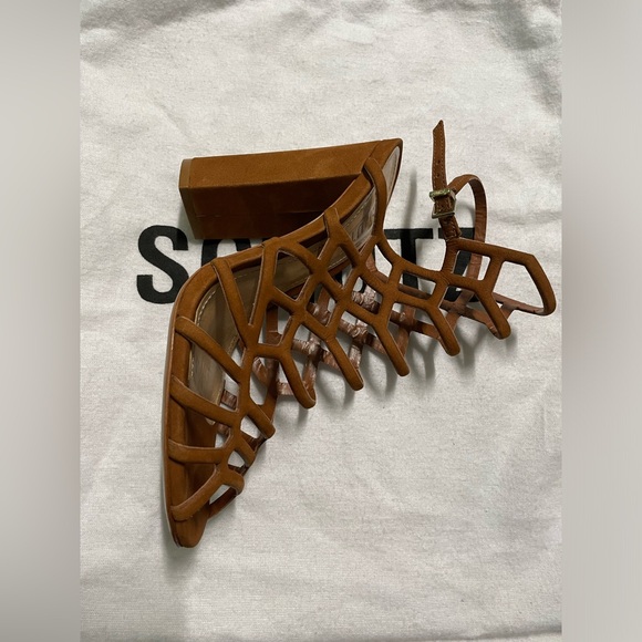 Schutz Jaden Brown Dress Sandal Saddle Cut-Out Block Heel Strappy Fashion Pumps - Picture 5 of 6